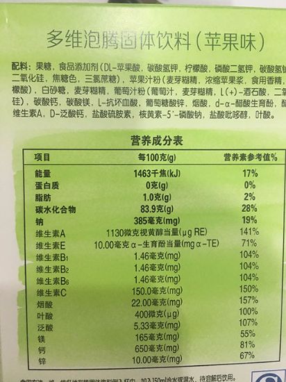 营养成分表-富含12种维生素矿物质